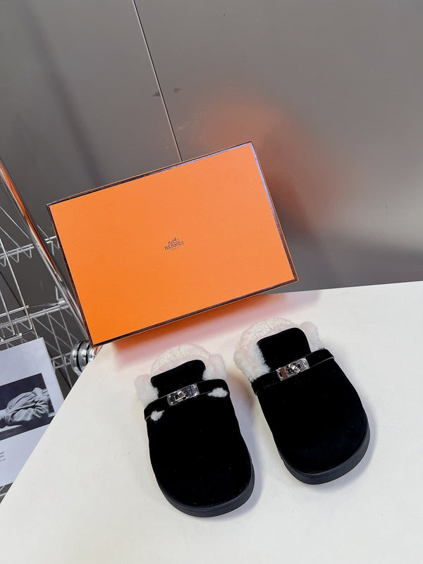 OZ Mule Black Suede White Shearling