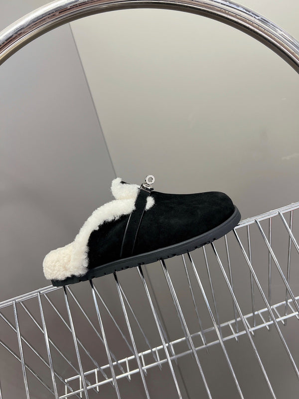 OZ Mule Black Suede White Shearling