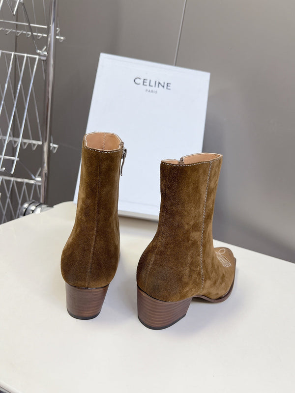 CELINE 25 Cowboy Boots Brown Suede 434416