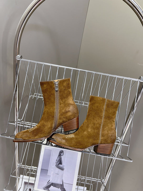 CELINE 25 Cowboy Boots Brown Suede 434416