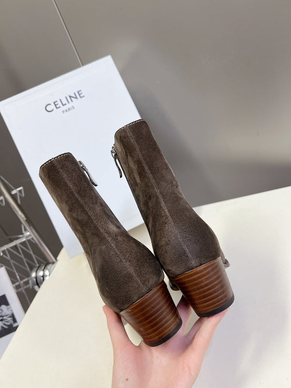 CELINE 25 Cowboy Boots Dark Brown Suede 434417