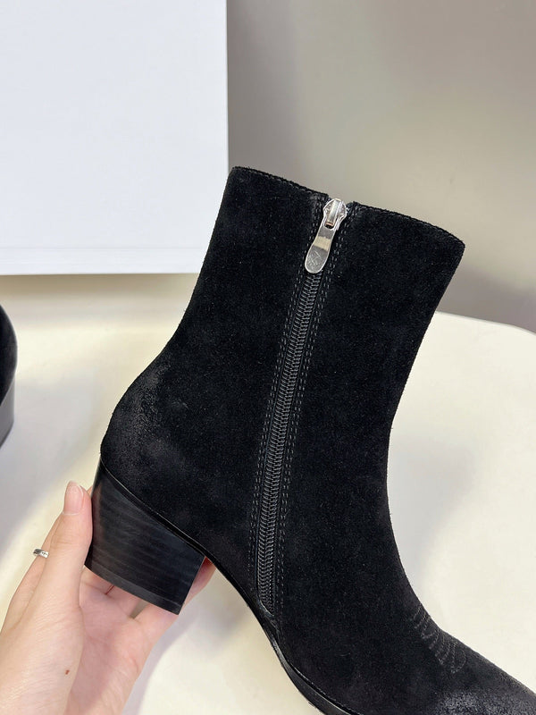 CELINE 25 Cowboy Boots Black Suede 434418