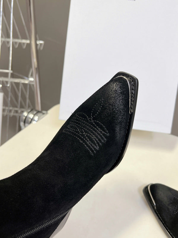 CELINE 25 Cowboy Boots Black Suede 434418