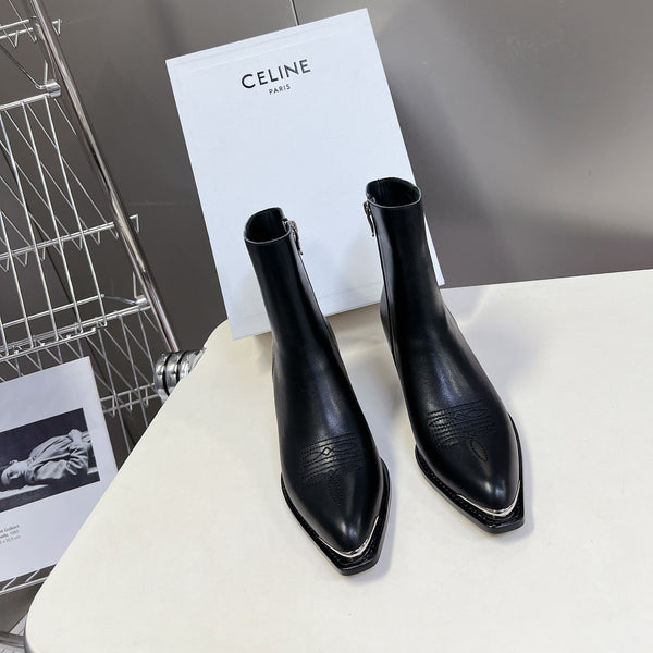 CELINE 25 Cowboy Boots Black Calfskin 434419