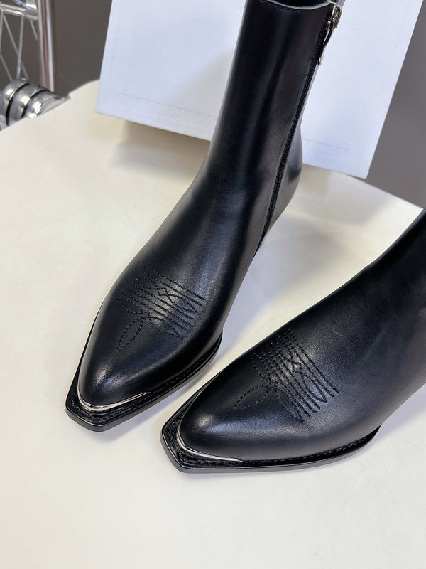 CELINE 25 Cowboy Boots Black Calfskin 434419