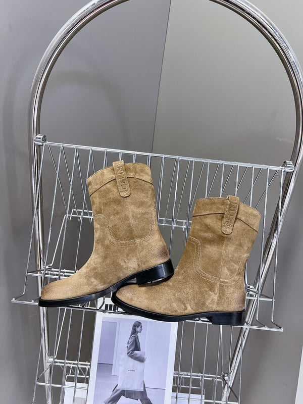 CELINE 25 cowboy boots light brown suede 434411