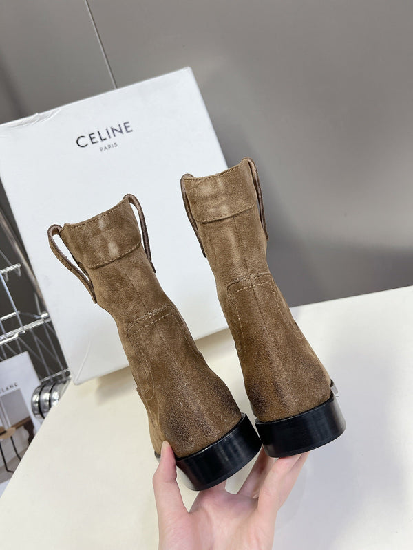 CELINE 25 cowboy boots light brown suede 434411