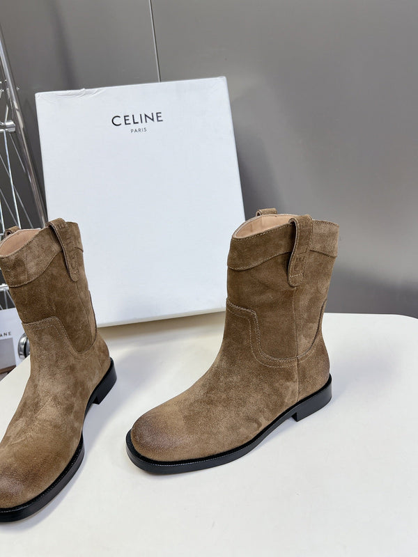 CELINE 25 cowboy boots light brown suede 434411