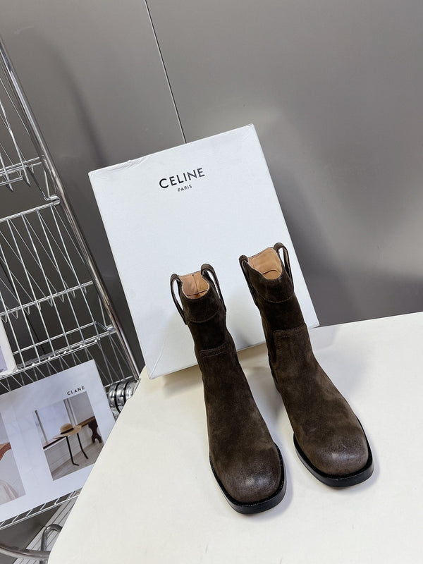 CELINE 25 cowboy boots dark brown suede 434412