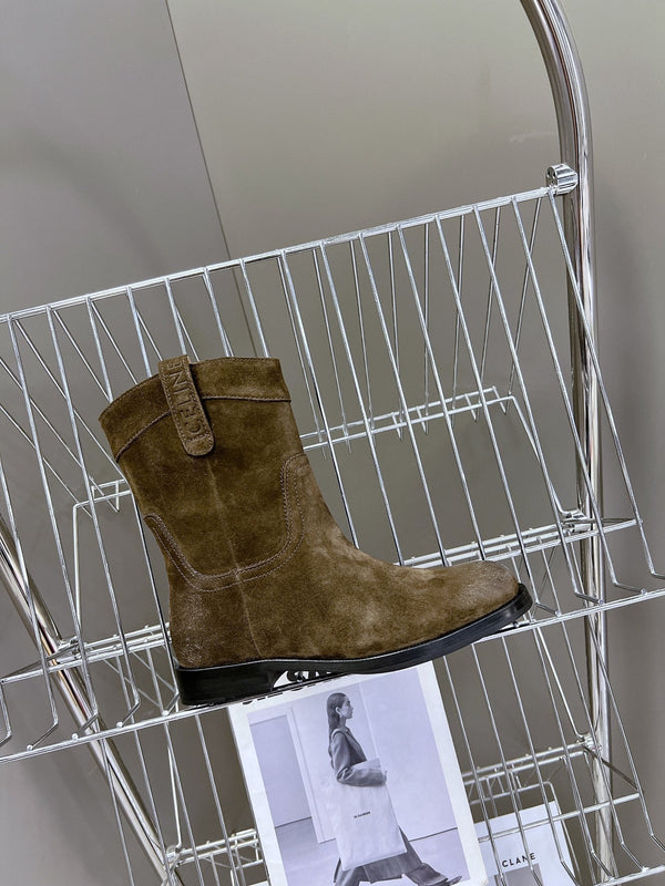 CELINE 25 cowboy boots dark brown suede 434412