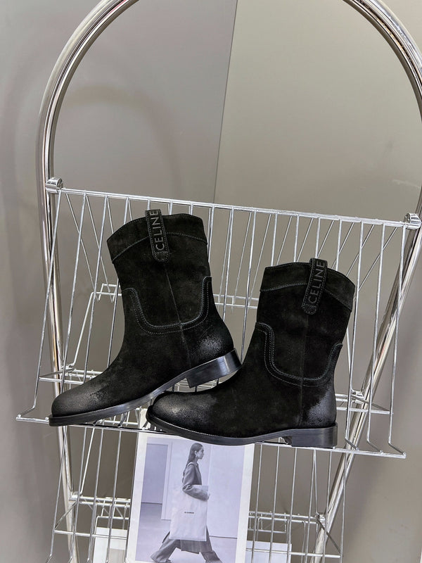 CELINE 25 cowboy boots black suede 434414