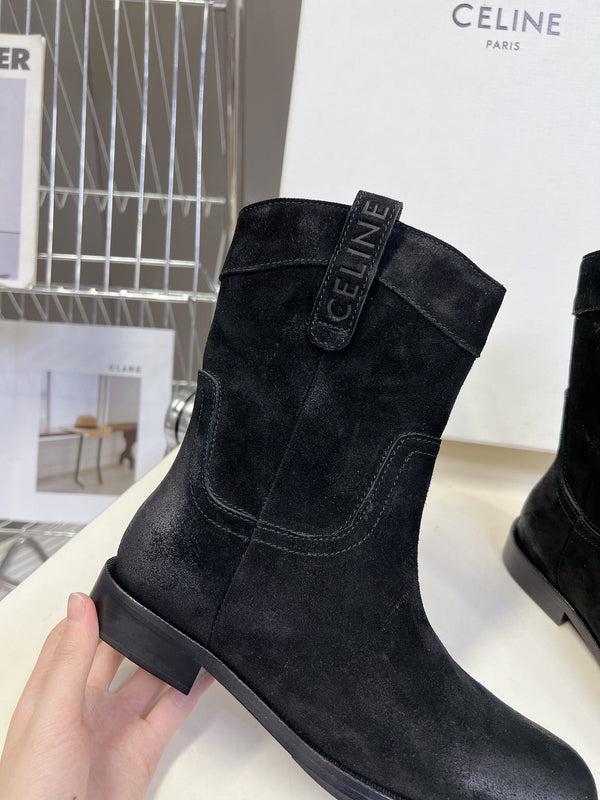 CELINE 25 cowboy boots black suede 434414
