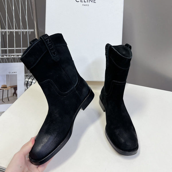 CELINE 25 cowboy boots black suede 434414
