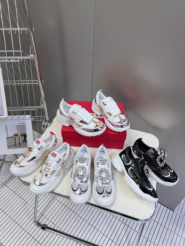 Thick-soled Sneakers Viv Leather Mirrored Mesh Fabric 182227