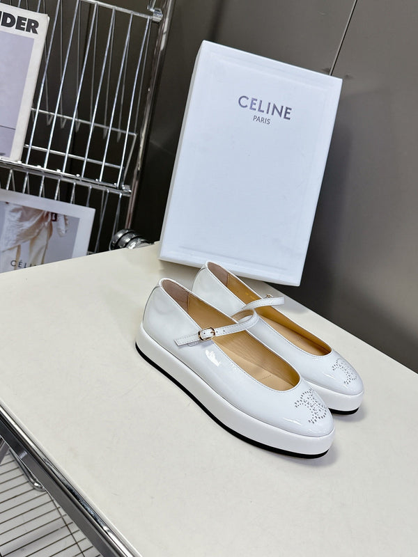 CELINE Ballet Flats White Patent Leather 285930