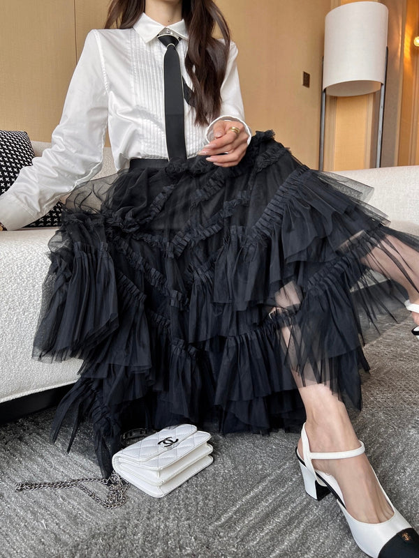 CC 25 Mesh Long Skirt Black Polyester Fiber
