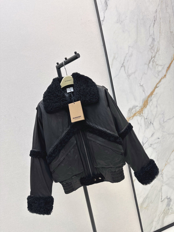 Burberry 25 Shearling-trimmed Bomber Jacket Black Fur Leather