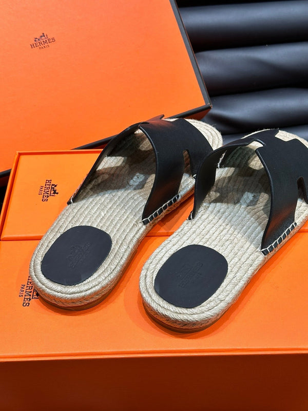 HM ANTIGUA ESPADRILLE SANDAL BLACK CALFSKIN