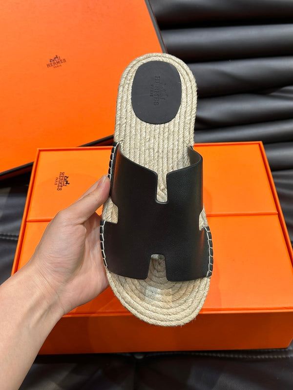 HM ANTIGUA ESPADRILLE SANDAL BLACK CALFSKIN