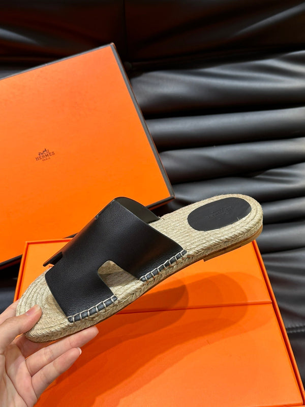 HM ANTIGUA ESPADRILLE SANDAL BLACK CALFSKIN