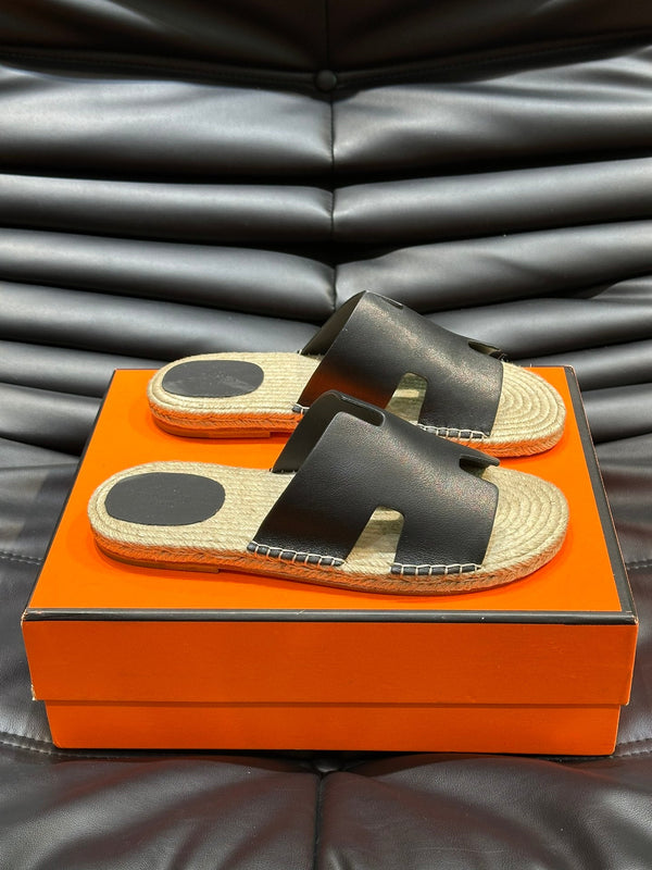 HM ANTIGUA ESPADRILLE SANDAL BLACK CALFSKIN