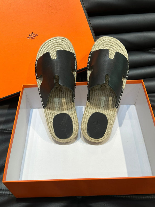 HM ANTIGUA ESPADRILLE SANDAL BLACK CALFSKIN