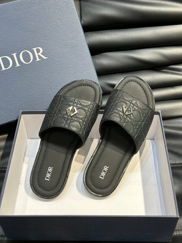 CD ALIAS SUMMER SLIPPER BLACK EMBOSSED CALFSKIN