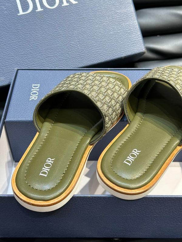 CD SLIDE ALIDAS SLIPPER OLIVE JACQUARD AND CALFSKIN