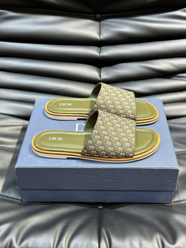 CD SLIDE ALIDAS SLIPPER OLIVE JACQUARD AND CALFSKIN