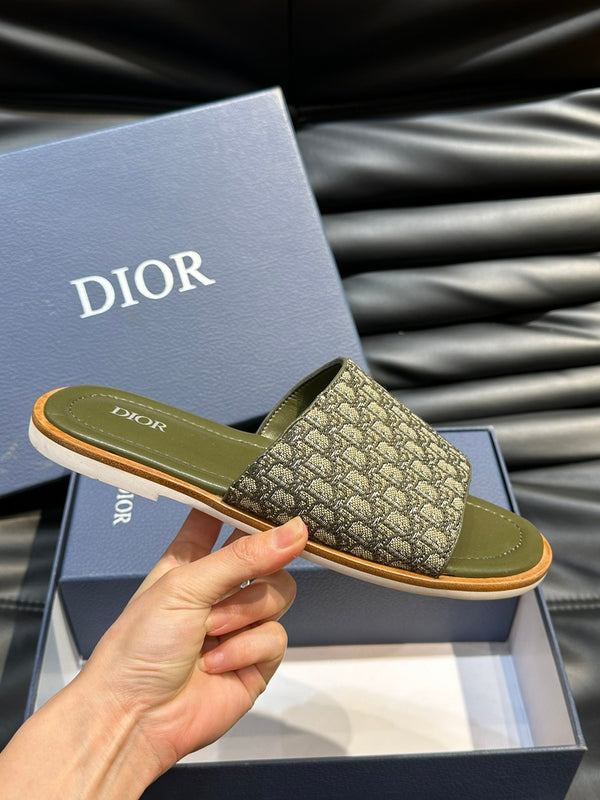 CD SLIDE ALIDAS SLIPPER OLIVE JACQUARD AND CALFSKIN
