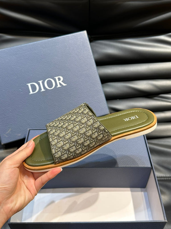 CD SLIDE ALIDAS SLIPPER OLIVE JACQUARD AND CALFSKIN