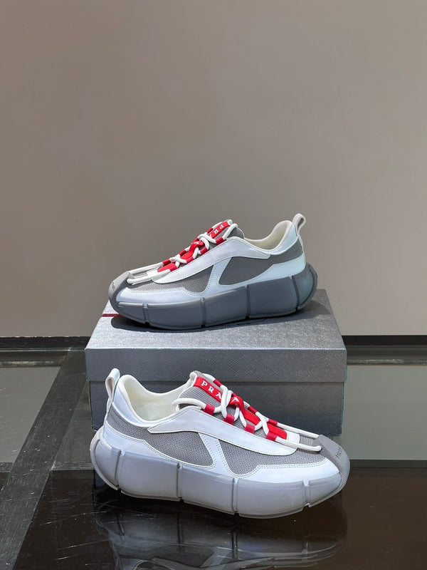PRA AMERICA'S CUP SOFT RUBBER AND BIKE FABRIC SNEAKERS WHITE AND STEEL GREY