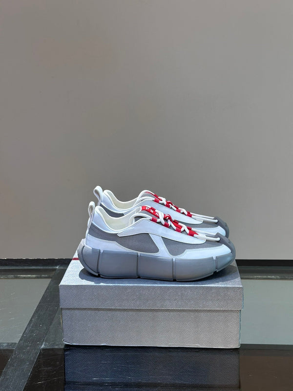 PRA AMERICA'S CUP SOFT RUBBER AND BIKE FABRIC SNEAKERS WHITE AND STEEL GREY