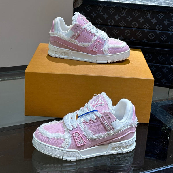 LV TRAINER SNEAKER LIGHT PINK FABRIC AND SUEDE