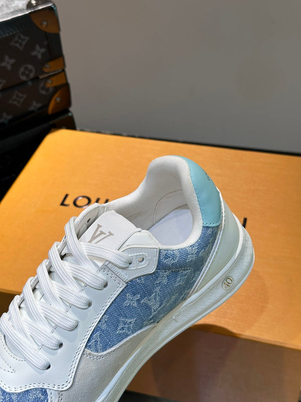 LV SNEAKER WHITE SUEDE CALFSKIN MIX BLUE DENIM