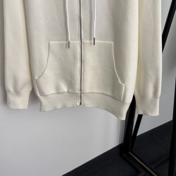 Burberry 25 Zipper-Up Hooded Knit Cardigan Off-white Wool