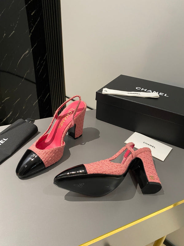 CC Slingback 95mm Tessuto Tweed Rosa Rosso