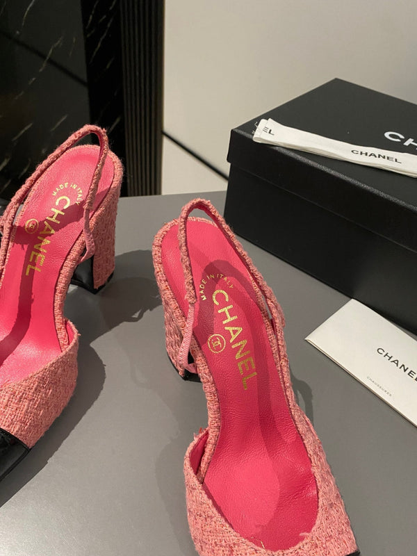 CC Slingback 95mm Tessuto Tweed Rosa Rosso