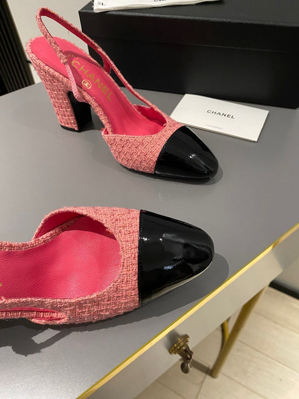 CC Slingback 95mm Tessuto Tweed Rosa Rosso