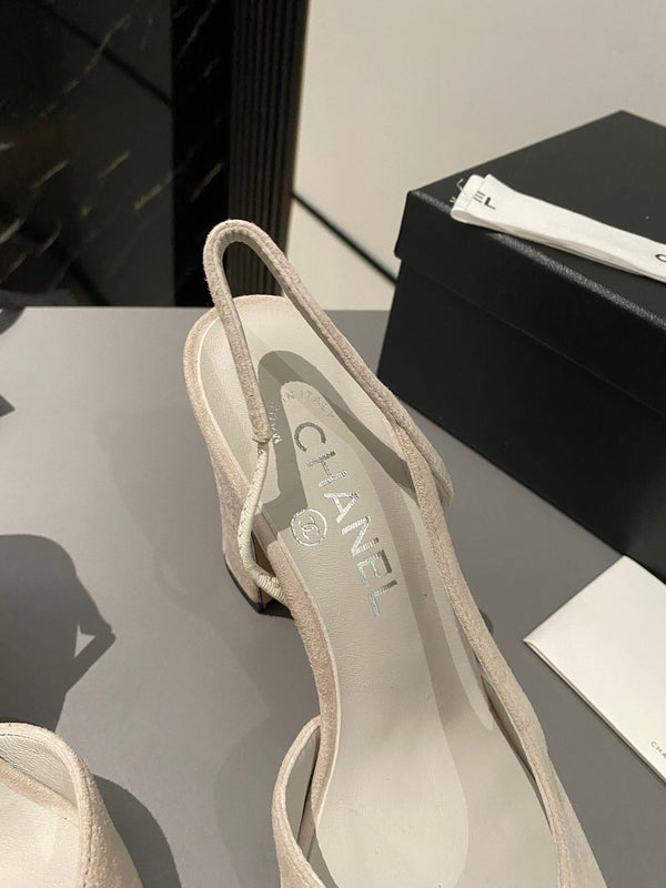 CC Slingback 95mm Light Beige Purple Suede