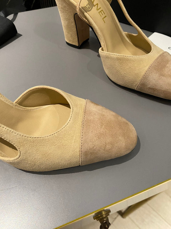 CC Slingback 95mm Beige Brown Suede