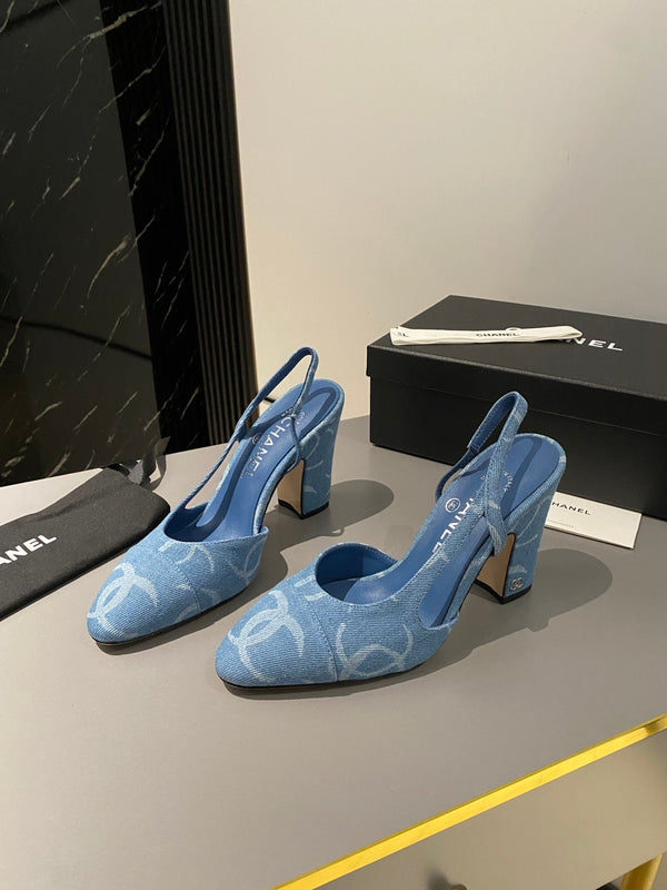 CC Slingback 95mm Light Blue Denim Fabric