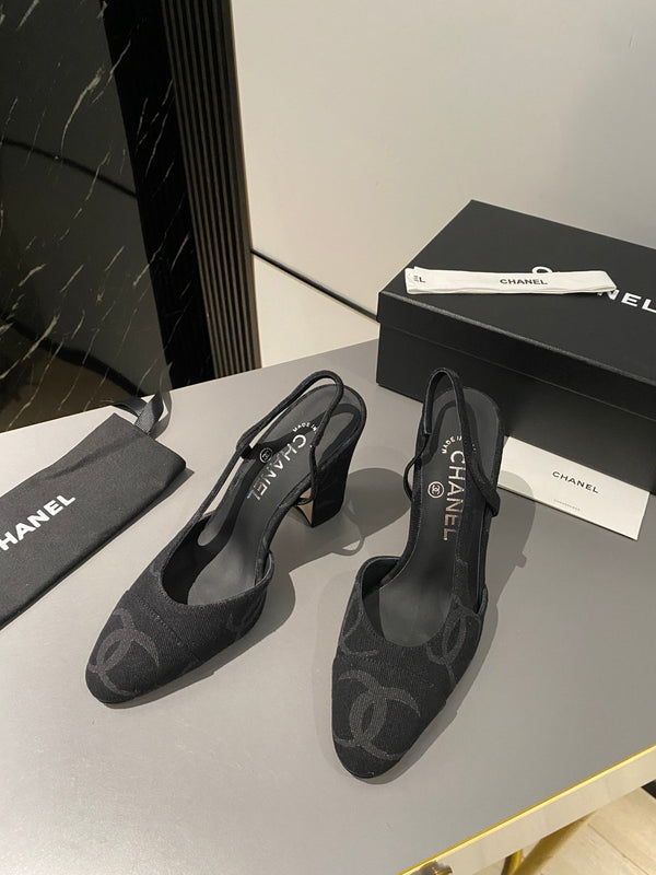 CC Slingback 95mm Black Denim Fabric