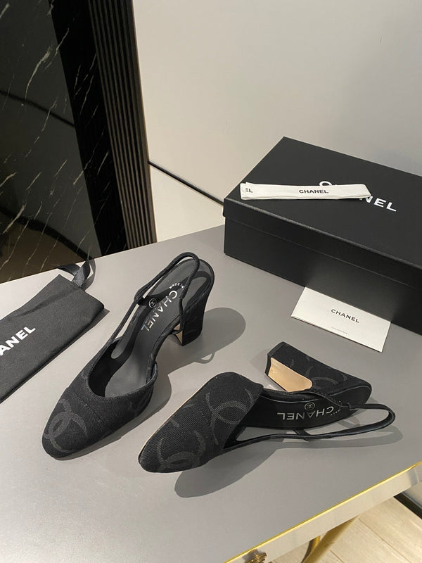 CC Slingback 95mm Black Denim Fabric