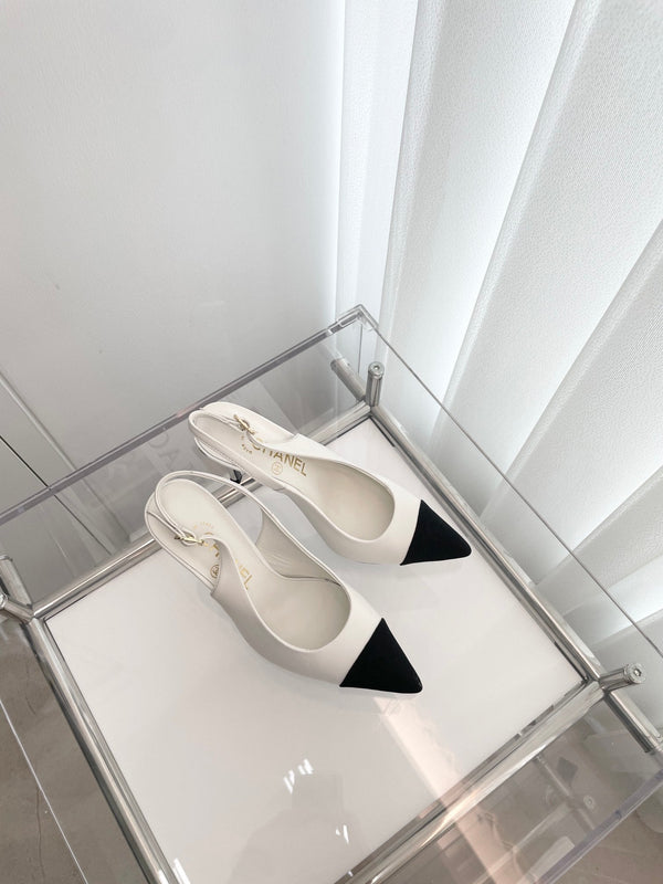 CC Slingback 95mm White Lambskin And Denim Fabric