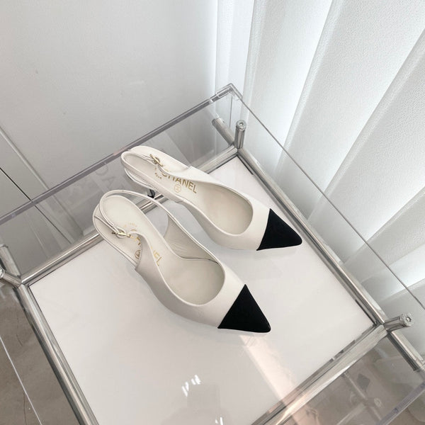 CC Slingback 95mm White Lambskin And Denim Fabric