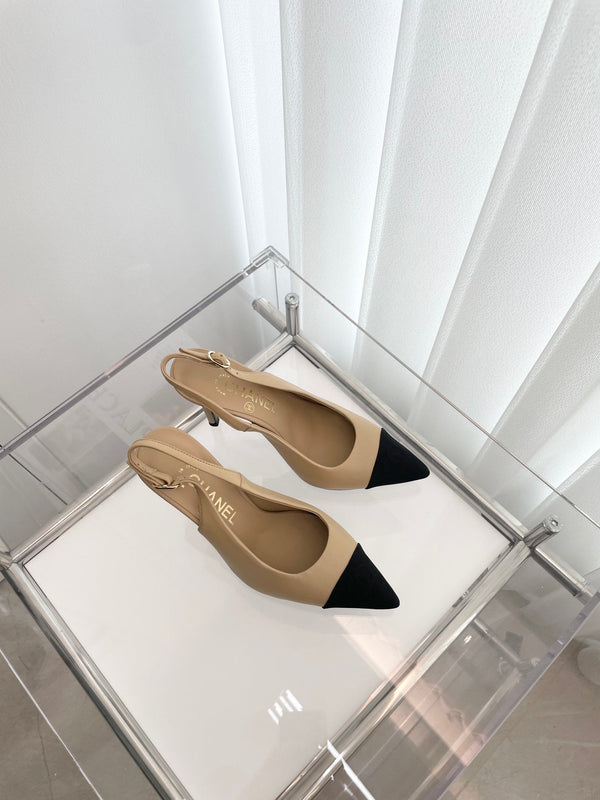 CC Slingback 95mm Beige Agnello e Tessuto Denim