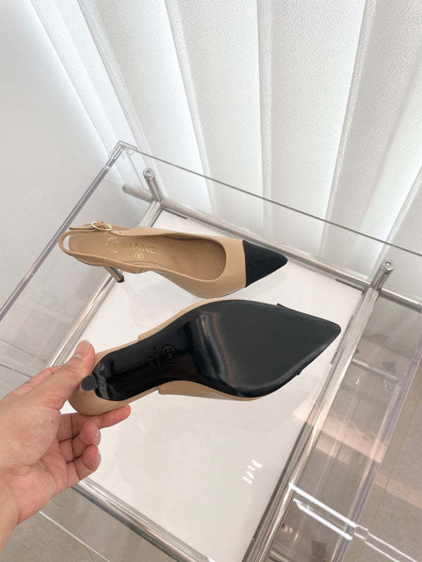 CC Slingback 95mm Beige Agnello e Tessuto Denim