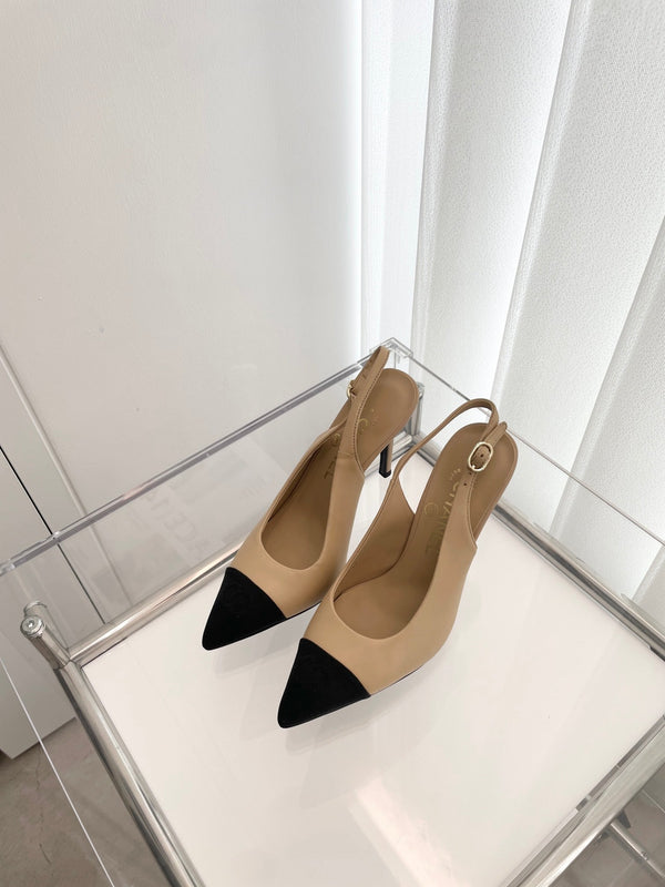 CC Slingback 95mm Beige Agnello e Tessuto Denim
