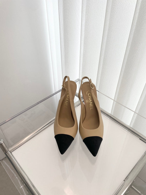 CC Slingback 95mm Beige Agnello e Tessuto Denim